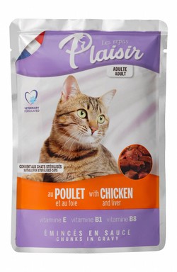 Les Repas Plaisir Wet Food Chunks with Chicken & Liver in Gravy for Adult Cats