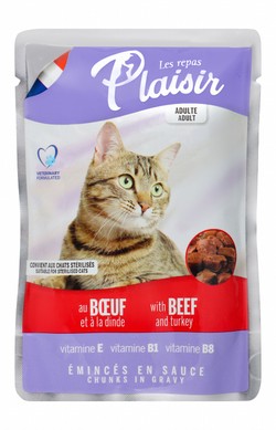 Les Repas Plaisir Wet Food Chunks with Beef & Turkey in Gravy for Adult Cats