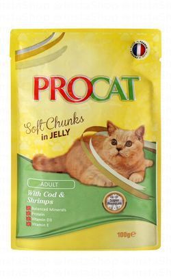 Procat Wet Food Chunks with Cod & Shrimps in Jelly for Adult Cats